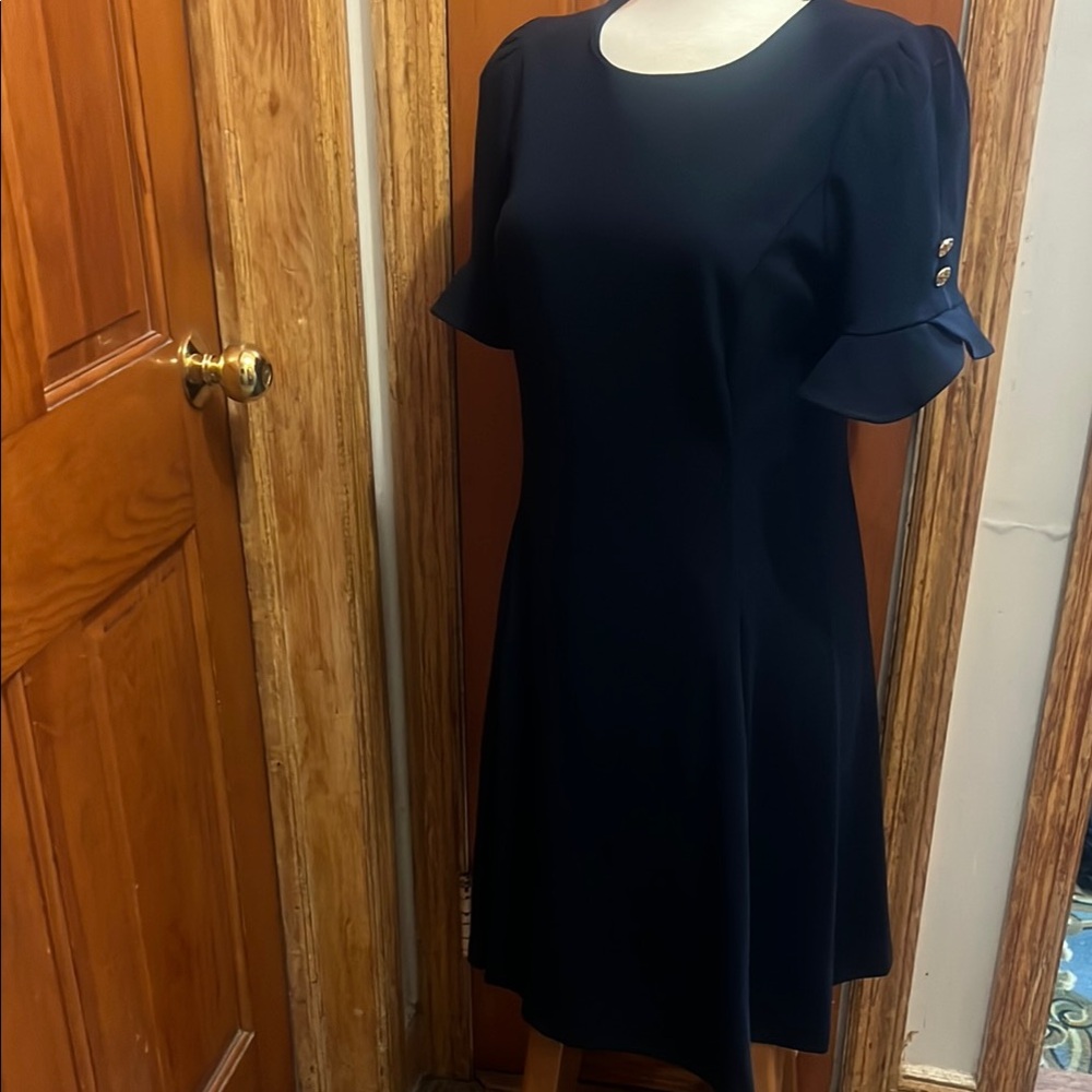 Navy blue A-Line Flutter Sleeve Dress for Work - Picture 2 of 3